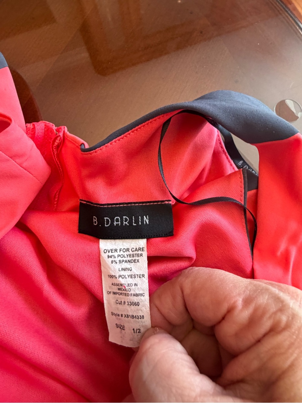 B Darlin Coral and Charcoal Striped Fit & Flare Dress - Picture 6 of 6